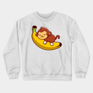 Cute Monkey Sleeping On The Banana Cartoon Crewneck Sweatshirt